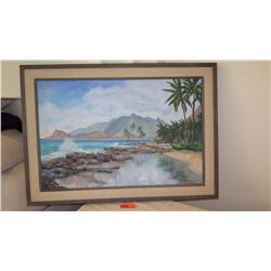 Framed Canvas Painting: Island Seascape -Lanikuhonua ? by Margaret S. McMillan 42X30