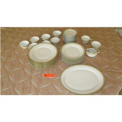 Limoges France Fine China Dinnerware Set w/Gilt Celery Border - Plates, Platter, Teacups, etc.