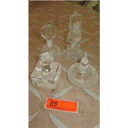 Qty 4 Misc. Cut Crystal & Etched Glass Perfume Bottles