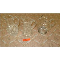 Qty 3 Misc. Glass and Cut Crystal Pitchers