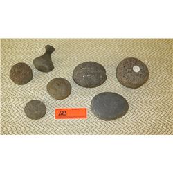 Qty 7 Misc. Old, Rounded Hawaiian Stones, Poi Pounder