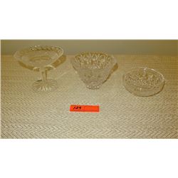 Qty 3 Cut Crystal Stemmed Candy Tray and Bowls