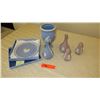 Image 1 : Blue/Lilac Wedgwood English China: "Diamond Head" Plate, Vases, Salt/Pepper Shakers
