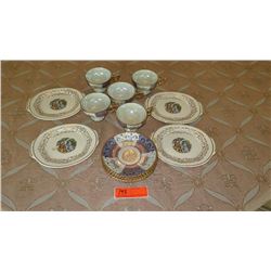 Gilt Enameled Plates, Teacups, Saucers