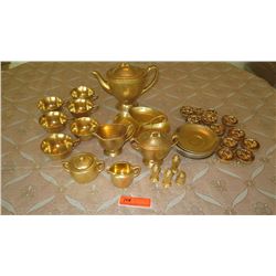 Wheeling Gold-Wash Embossed Relief Tea Service Set, Salt/Pepper Shakers, etc.