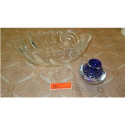 Mikasa Swirled Design Glass Bowl & Small Single-Stem Cobalt Blue Vase