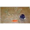 Image 1 : Mikasa Swirled Design Glass Bowl & Small Single-Stem Cobalt Blue Vase