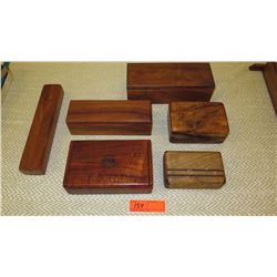 Qty 6 Misc. Lidded Rectangular Wooden Boxes - Various Wood