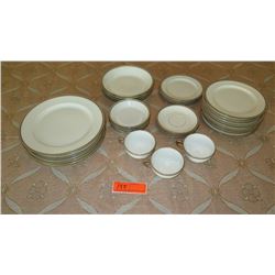 Jay Pouyat Limoges French China Set w/Gilt Edging - Dinner Plates, Bowls, Salad Plate, Saucers, Cups