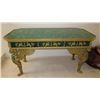 Image 1 : French Empire Style Faux Malachite Overlay Table w/Gilt Edging and Lion Clawfoot Details 63x31x32