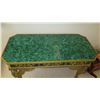 Image 2 : French Empire Style Faux Malachite Overlay Table w/Gilt Edging and Lion Clawfoot Details 63x31x32