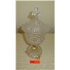 Image 1 : Etched Italian Hand-Cut Crystal Chalice w/Lid - 24K Gold Plated Base & Ornamentation 16" H