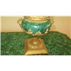 Image 13 : Pair: Large Brass Cast Chalice w/Ornate Gilt Relief and Faux Malachite Overlay 24" H
