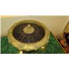 Image 15 : Pair: Large Brass Cast Chalice w/Ornate Gilt Relief and Faux Malachite Overlay 24" H