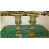 Image 1 : Pair: Large Brass Cast Chalice w/Ornate Gilt Relief and Faux Malachite Overlay 24" H