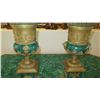 Image 3 : Pair: Large Brass Cast Chalice w/Ornate Gilt Relief and Faux Malachite Overlay 24" H