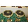 Image 4 : Pair: Large Brass Cast Chalice w/Ornate Gilt Relief and Faux Malachite Overlay 24" H