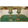 Image 9 : Pair: Large Brass Cast Chalice w/Ornate Gilt Relief and Faux Malachite Overlay 24" H