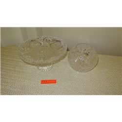 Cut Crystal Stemmed Dessert Tray (approx. 11" dia) and Round Bowl (approx. 6" H)