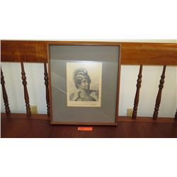 Old Framed Etching: "A Man of the Sandwich Islands" - After J. Webber (glass broken) 17X20