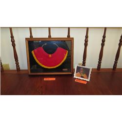 Original Framed Ahu Ula Feather Cloak (John Kapono Fernandez) & Ceramic Dish w/Feather Clock 15x12