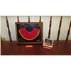 Image 1 : Original Framed Ahu Ula Feather Cloak (John Kapono Fernandez) & Ceramic Dish w/Feather Clock 15x12