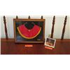 Image 2 : Original Framed Ahu Ula Feather Cloak (John Kapono Fernandez) & Ceramic Dish w/Feather Clock 15x12