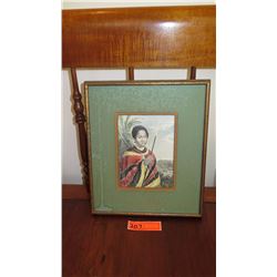 Old Framed Color Print: King Kamehameha III - After R. Dampier 14X12