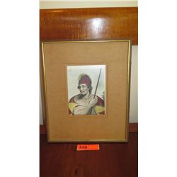 Old Framed Color Print: Hawaiian Man w/Feather Cloak 17X13