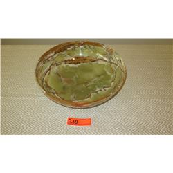 Large Polished Solid Stone Onyx Bowl - Celery-Hued w/Gold, Coppery Veins (13.5  dia.)