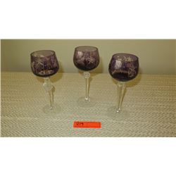 Qty 26 Etched, Grape Colored Cut Crystal Stemware