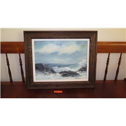 Original Framed Oil Canvas: Rough Sea - by Shirley Cunningham '71 (32X25)