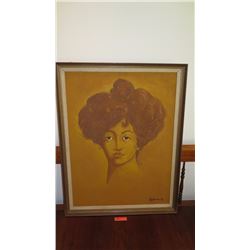 Large Original Framed Canvas: Portrait of a Woman - by Le Branch 34X44