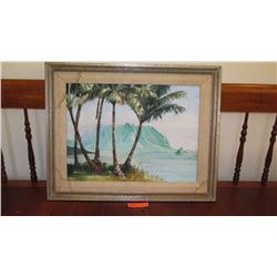 Framed Original Canvas Koolau Mountains, Chinaman's Hat - by Margaret Miller 30X24