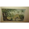 Image 2 : Framed Old Print - Depicting Hawaiian Village Scene & Canoe (framed 1958) 21X16