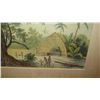 Image 3 : Framed Old Print - Depicting Hawaiian Village Scene & Canoe (framed 1958) 21X16