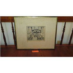 Framed Old Etching: Hawaiian Palace Scene - "From Estate of Liliuokalani Kawananakoa Morris 1969"