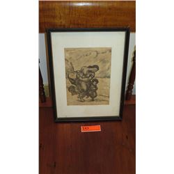 Framed Print: After Daumier  Washerwoman & Child  - Hand-Signed by Madge Tennent 1964 (13x17)