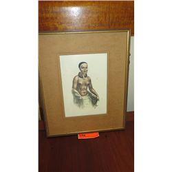 Old Framed Color Print: Hawaiian Noble Woman w/Lei Niho Palaoa 13x16