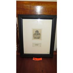 Old Framed Black & White Sketch -  Queen Liliuokalani Queen of Hawaii 1891 to 1893  (13x16)