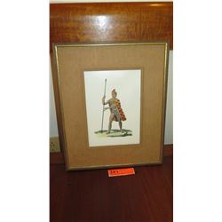 Old Framed Print: Hawaiian Chief w/Feather Cloak and Helmet 13x16