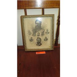 Old Framed Black & White Drawing - Lineage of Hawaiian Kings (marked 1863 on back) 11x13