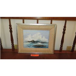 Framed Original Canvas Painting: Seascape - by BH Freeland 1978 (17X14)