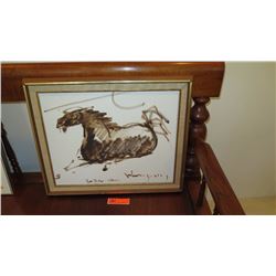 Framed Original Canvas: Horse Brushstrokes - by John Young 1977  (Inscription "For Rimu Charliz")