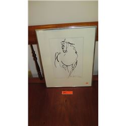 Framed Matted Drawing: Horse Sketch - by John Young 1992 (16x21)