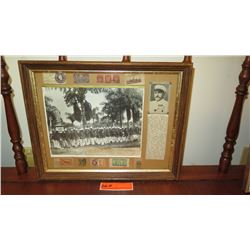 Framed B& W Royal Hawaiian Military Band 1883 & Old Stamps 16x13