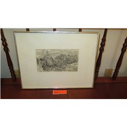 Framed Sketch: Mountain Range - by Bruce Peck 1981 (Approx. 19x15)