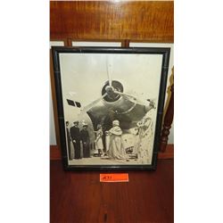 Framed Old B& W Photograph - Greeting Pan American Airlines 12x15