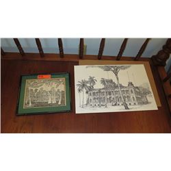 Framed Old Print  Iolani Palace , Unframed  Block Print (80 of 200)  Iolani Palace  - by Trace Purce