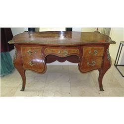 French Bombe Writing Table (Desk) - Burr Walnut w/Inlaid Burl Wood and Ormolu Mounts 55x32x35